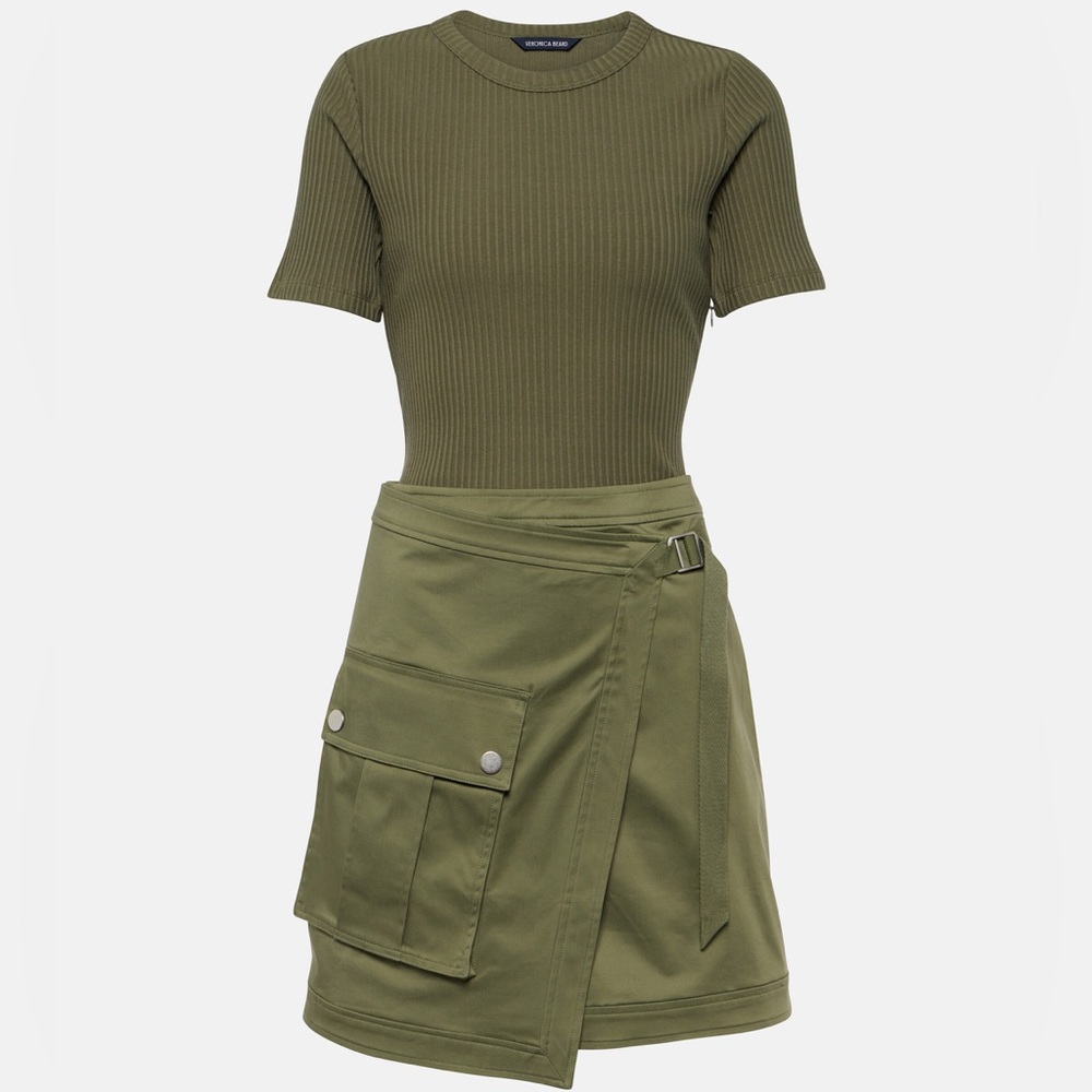 Veronica Beard Valerio cotton-blend army green cargo minidress XS
